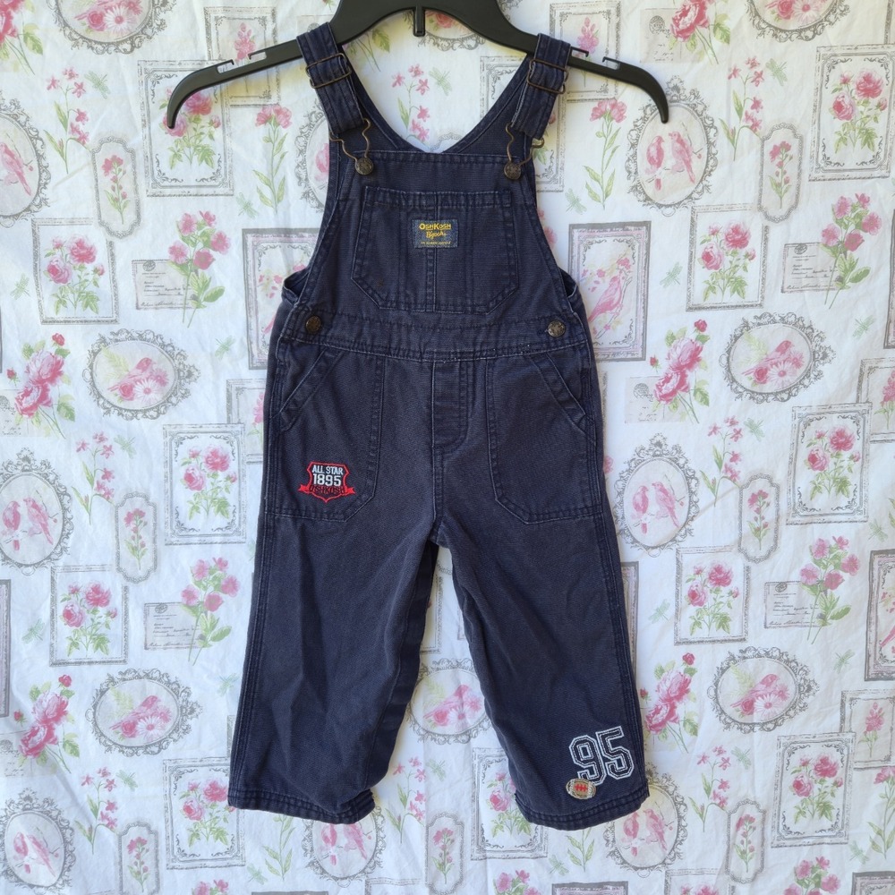 Vintage OshKosh B'Gosh Boys Navy Blue Cotton Overalls 24 Months All Star 1895 95